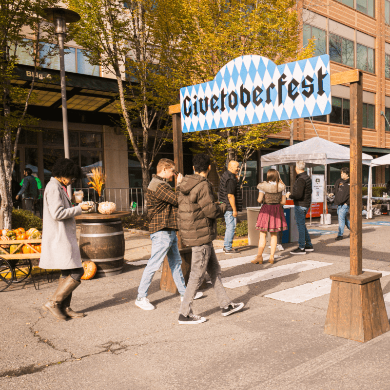 Givetoberfest welcome entry sign registration fall event design corporat event planning seattle