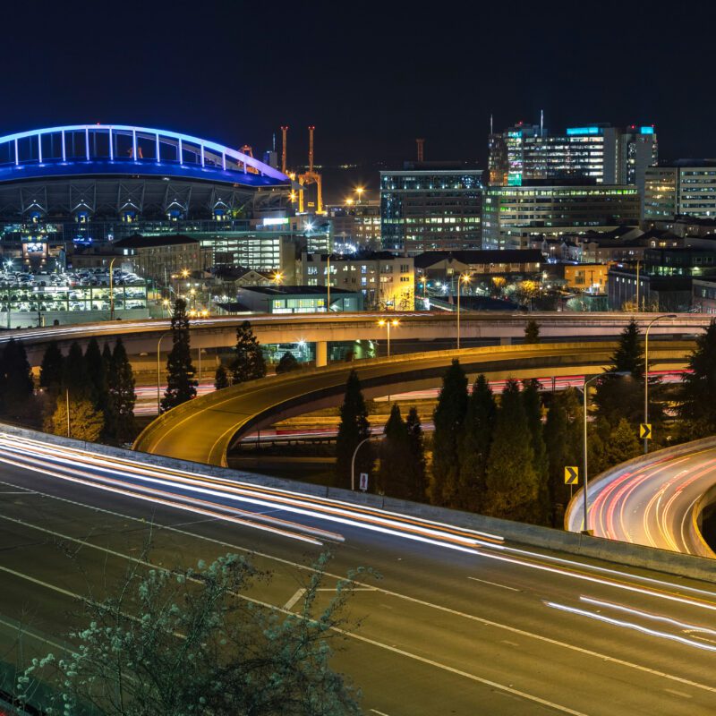 Seattle, Washington skyline Lumen Field Corporate Event Planner Night time